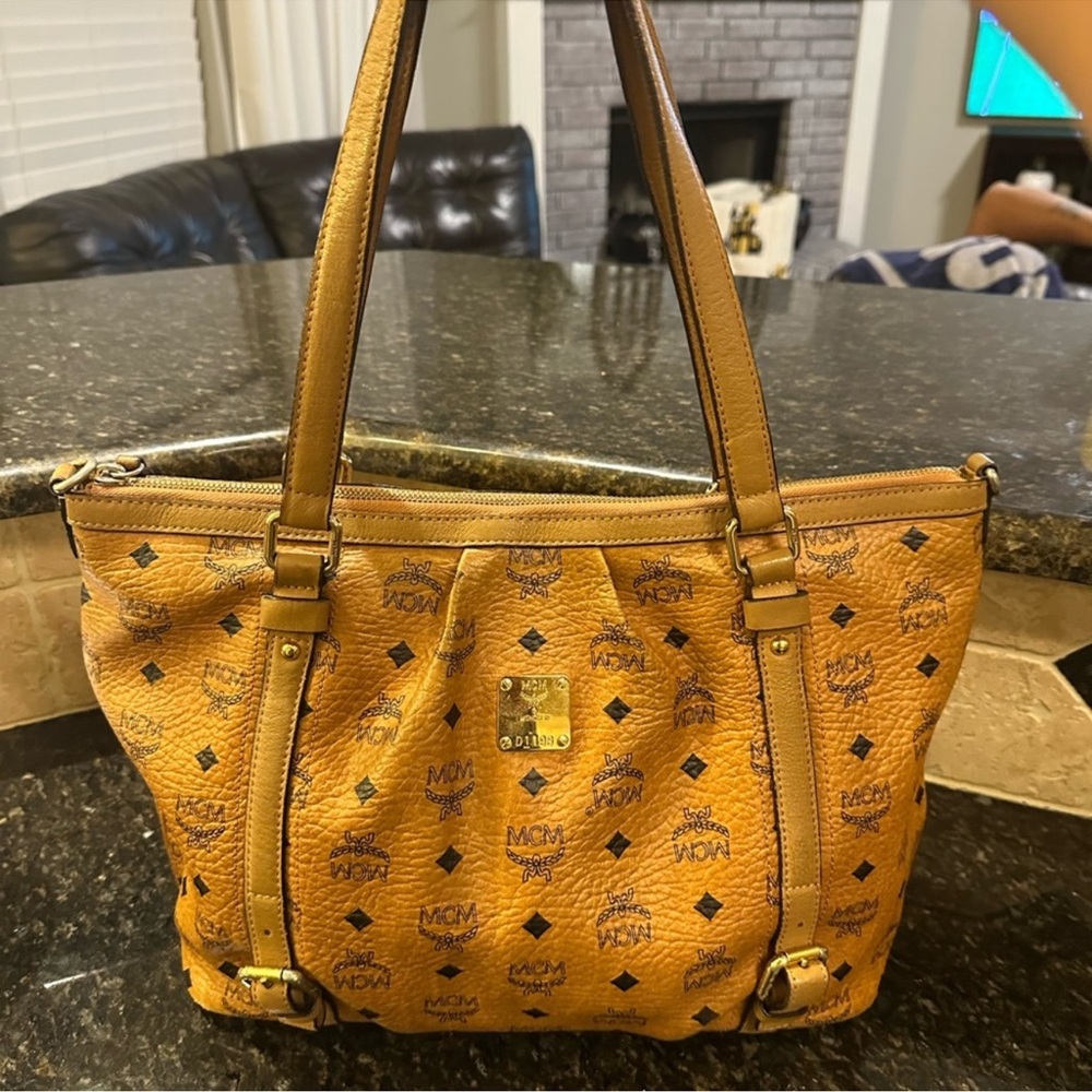 MCM Tan Leather Tote Bag